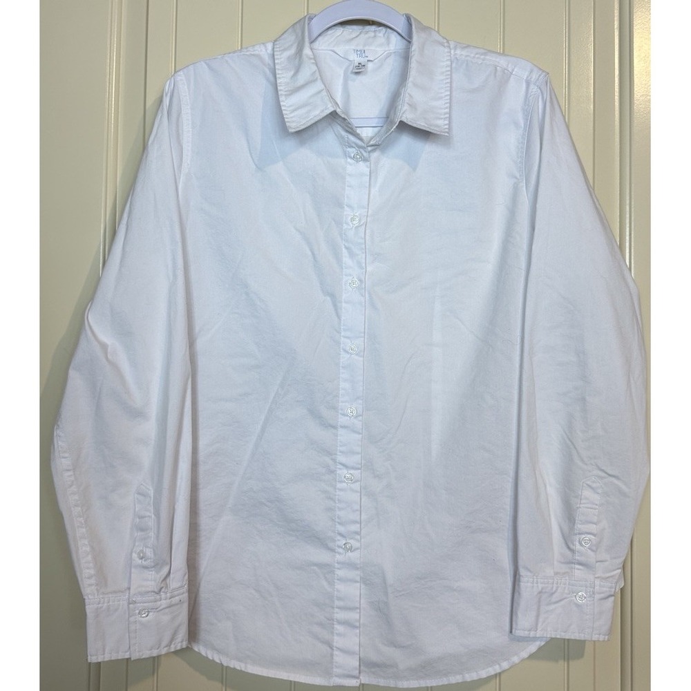 Time & Tru Women Classic White Dress Shirt Blouse Long Sleeve Button Up Sz XL